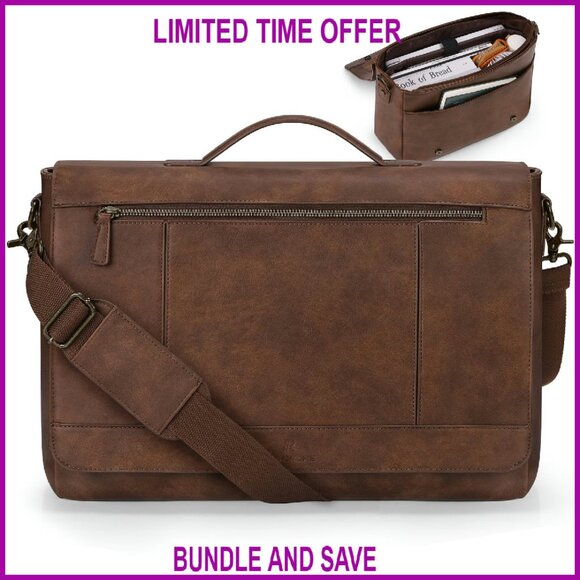 Other - Vintage Messenger Bag Fits 15.6 Inch Laptop, PU Leather, Multiple Compartments